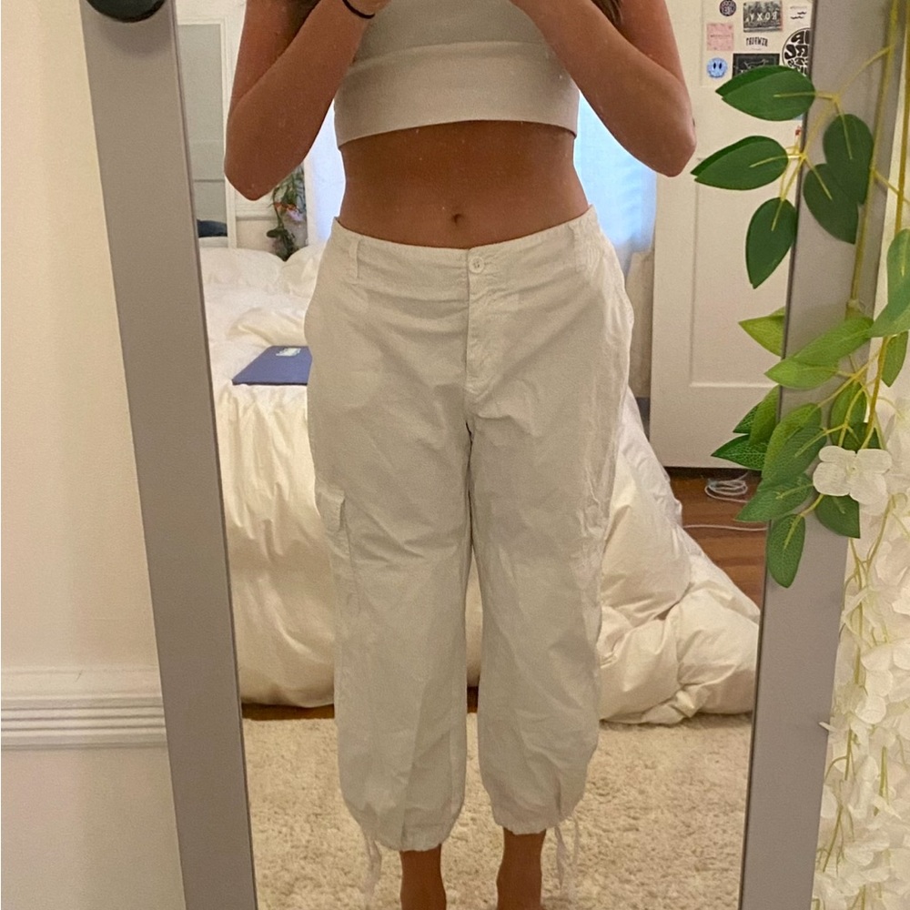 white low rise cargo pants